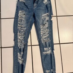 American Eagle Outfitters Blue Skinny Jeans with Distressed Design
